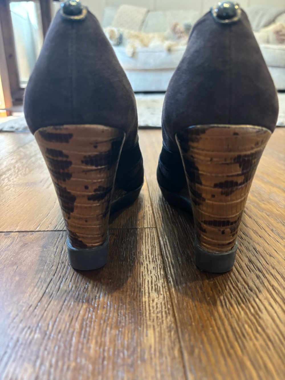 Donald J. Pliner Brown Suede Pointed-Toe Pumps with Black Elastic Band